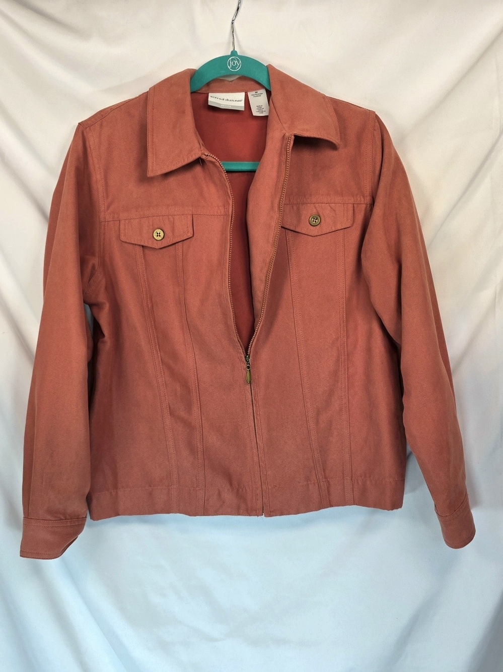 Alfred Dunner Womens Rust Faux Suede Zip Utility Jacket Sz 8P Earthy 70s Vibe